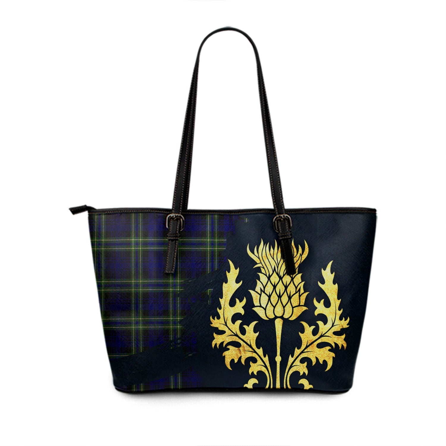 Buchanan Modern Tartan Crest Leather Tote Bag