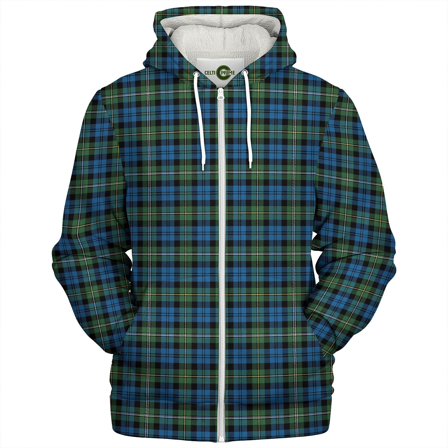 Campbell Modern Tartan Hoodie - Lion Rampant And Celtic Thistle Style