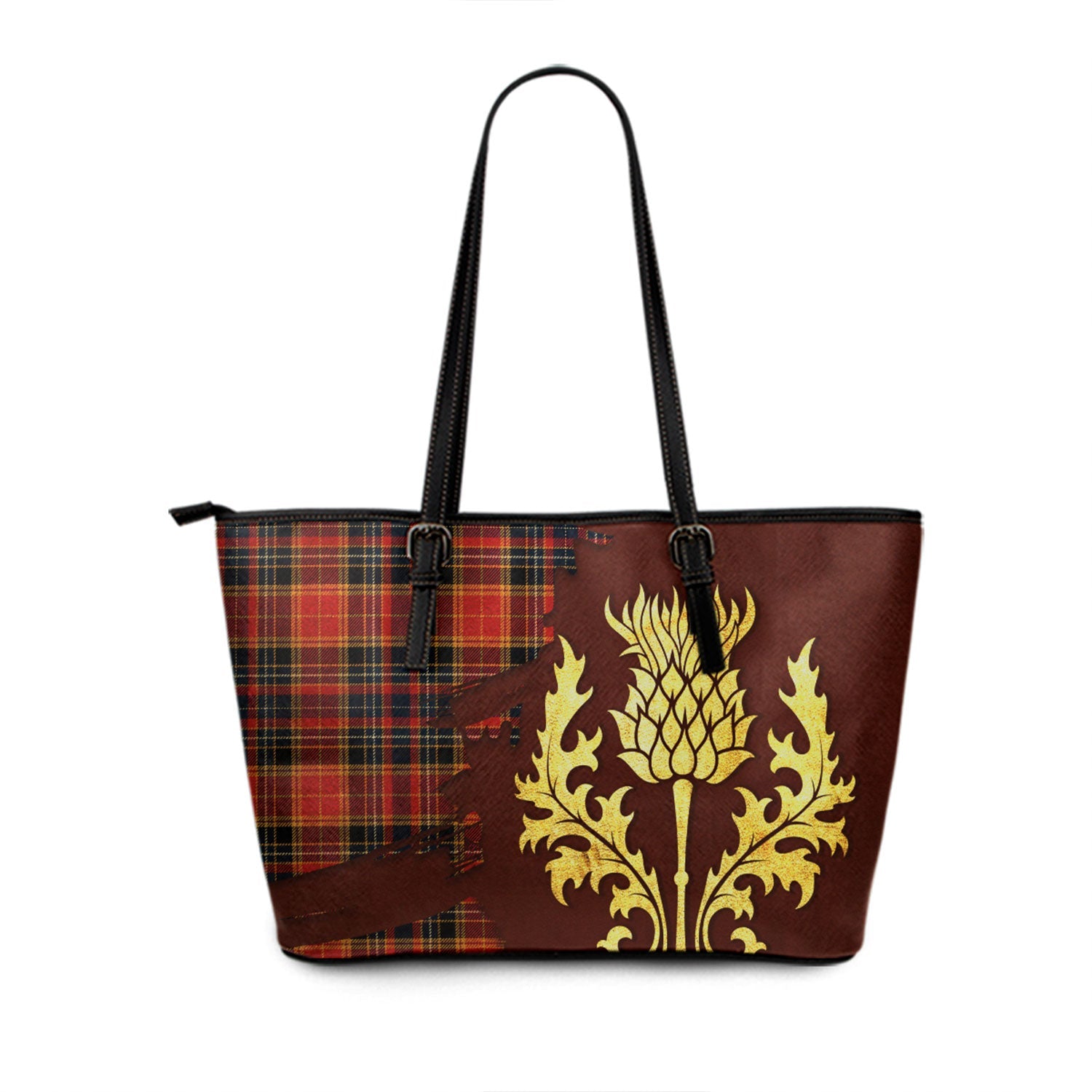 MacLeod of Harris Modern Tartan Leather Tote Bag Big Thistle Style