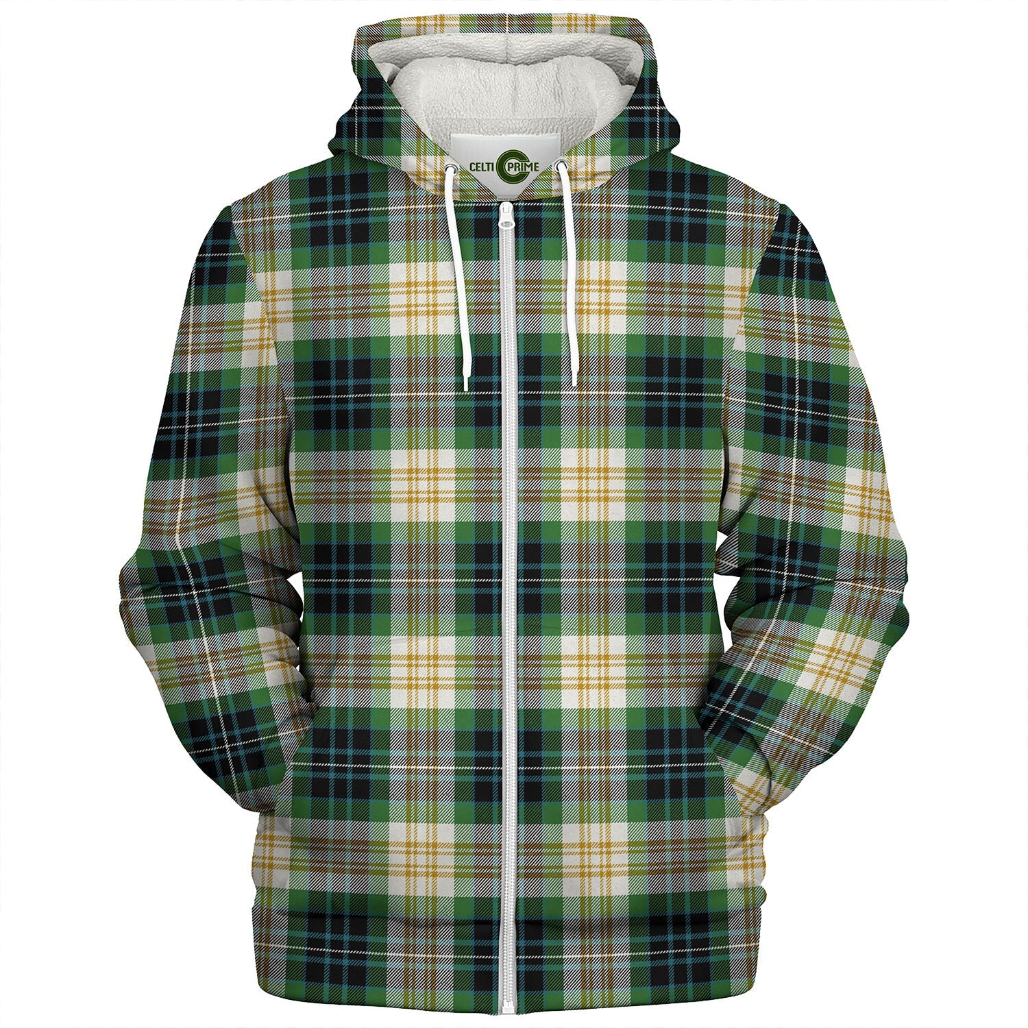 Menzies Black & White Ancient Tartan Crest Sherpa Hoodie - Circle Style