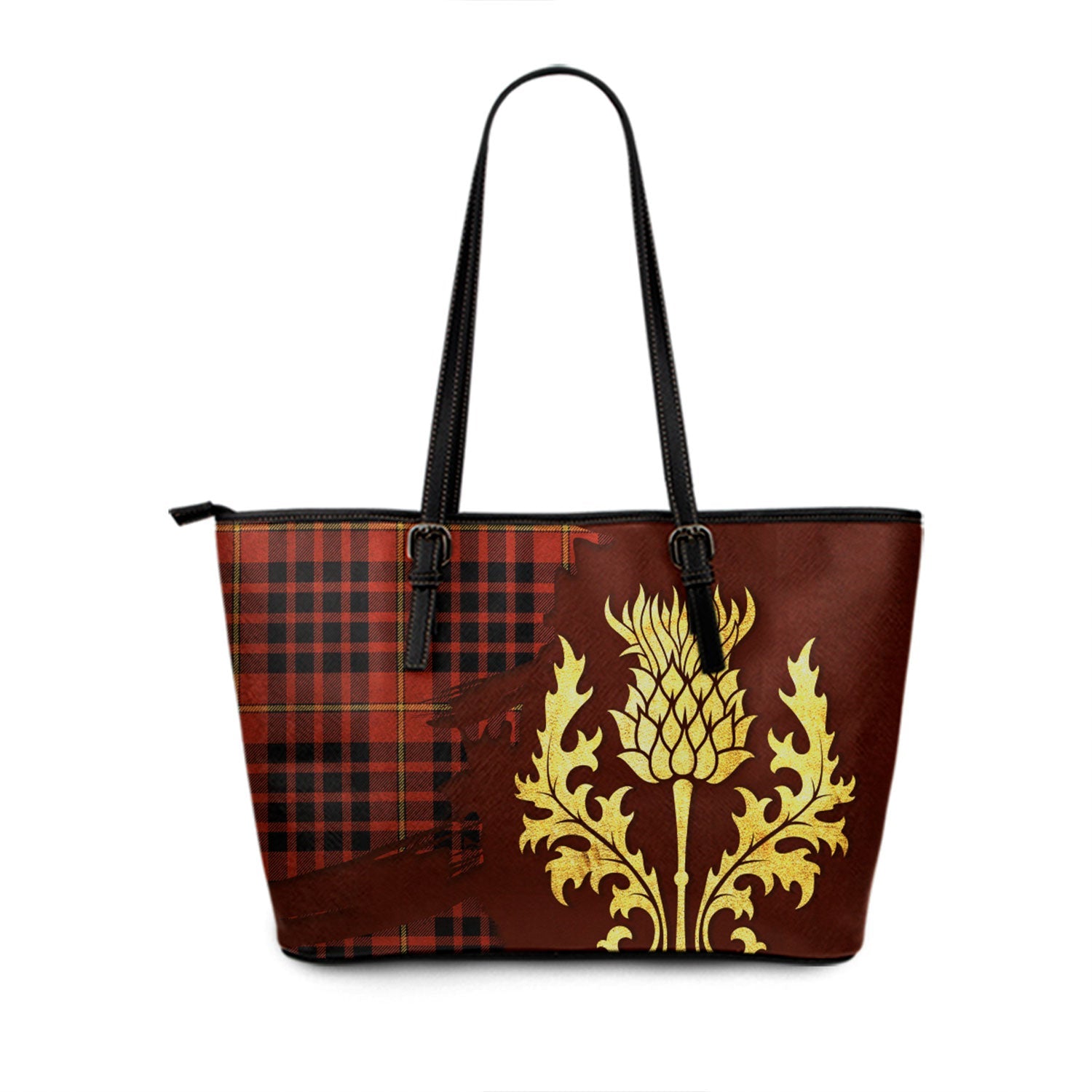 MacKinnon Hunting Ancient Tartan Plaid Leather Tote Bag main image 0