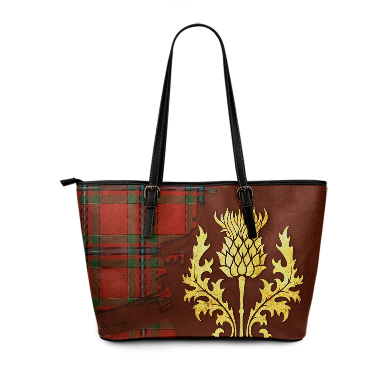 Dundas Modern Tartan Leather Tote Bag Big Thistle Style main image 1