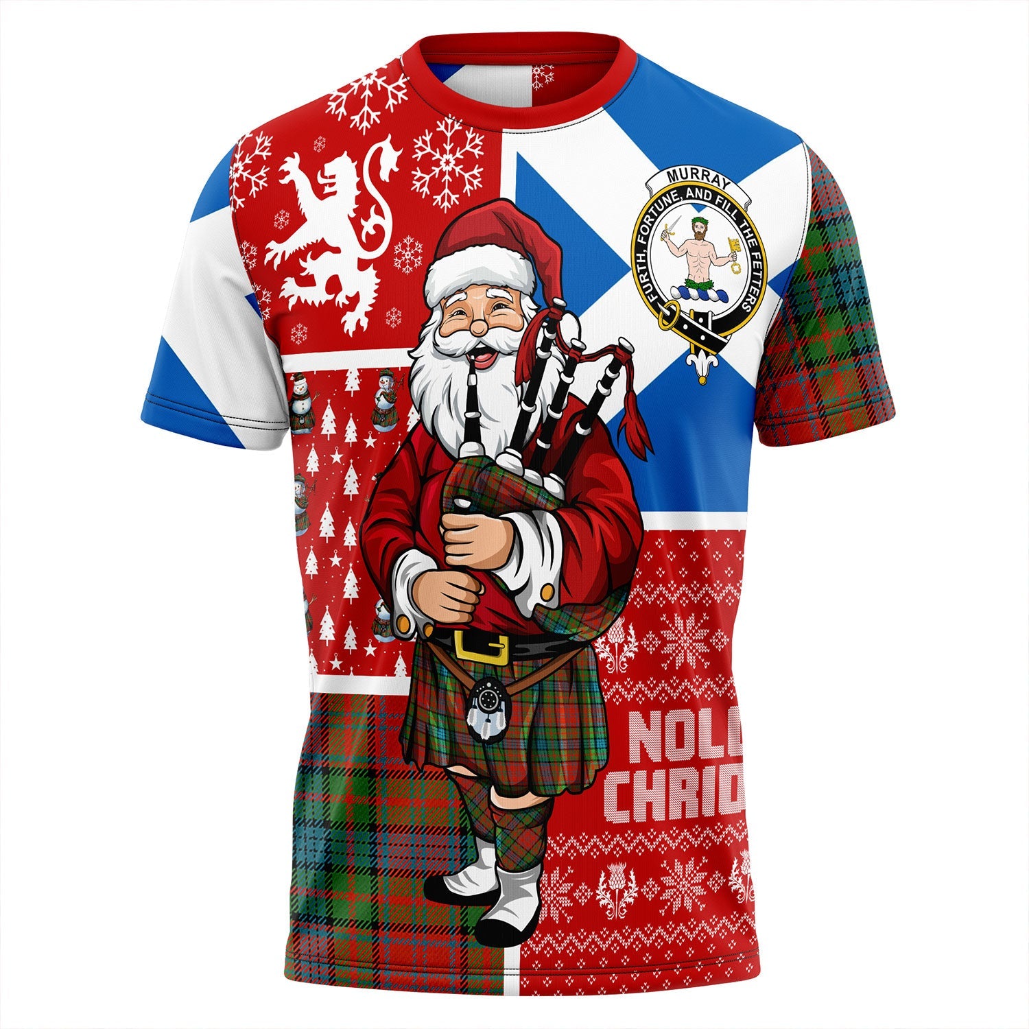 Murray of Atholl Weathered Tartan T-shirt - Lion Rampant And Celtic Thistle Style