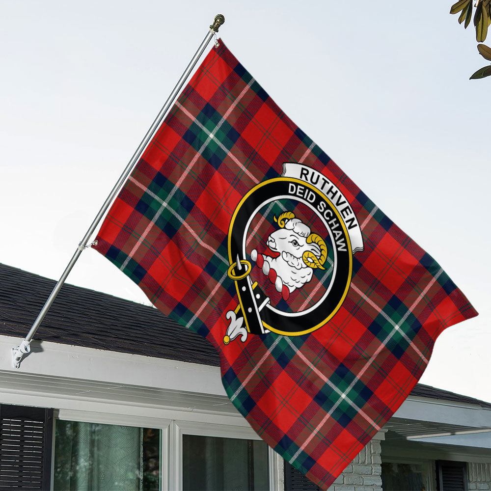 Ruthven Modern Tartan Crest Garden Flag - Celtic Thistle Style