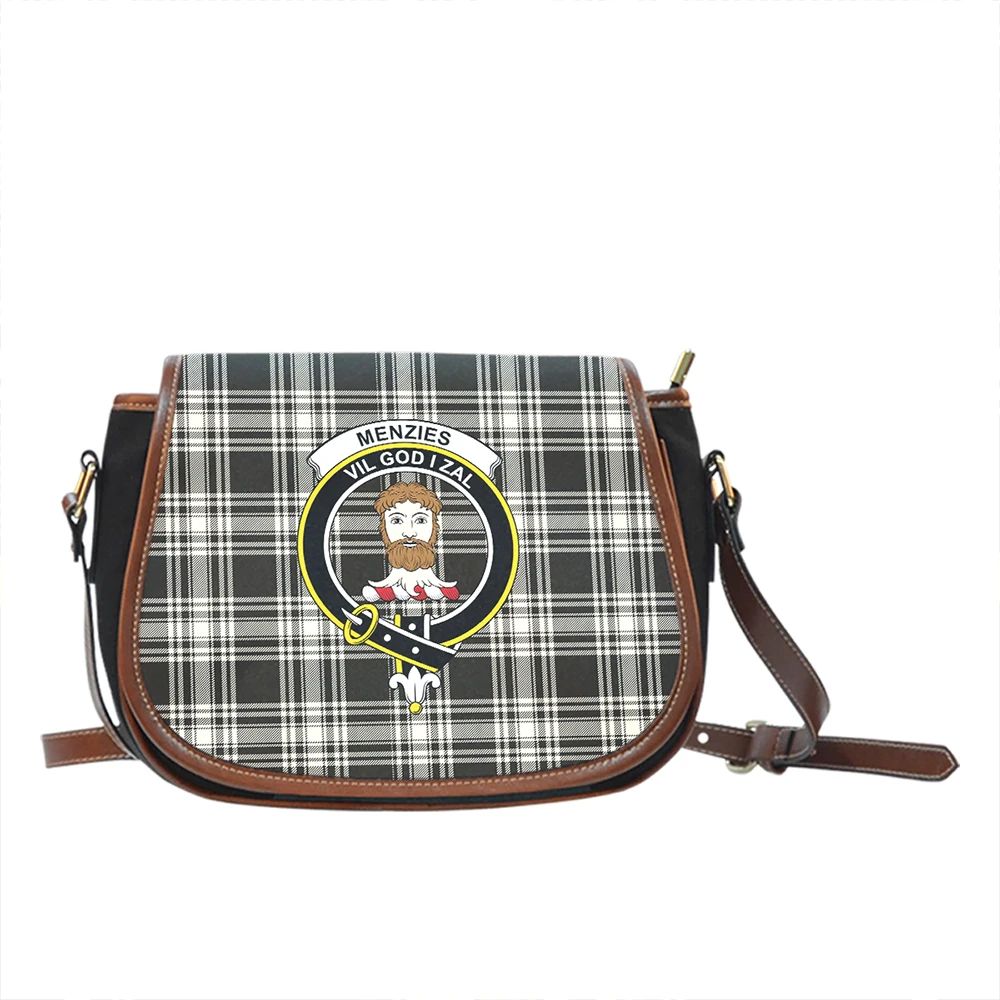 Menzies Black - White Ancient Tartan Crest Leather Handbag
