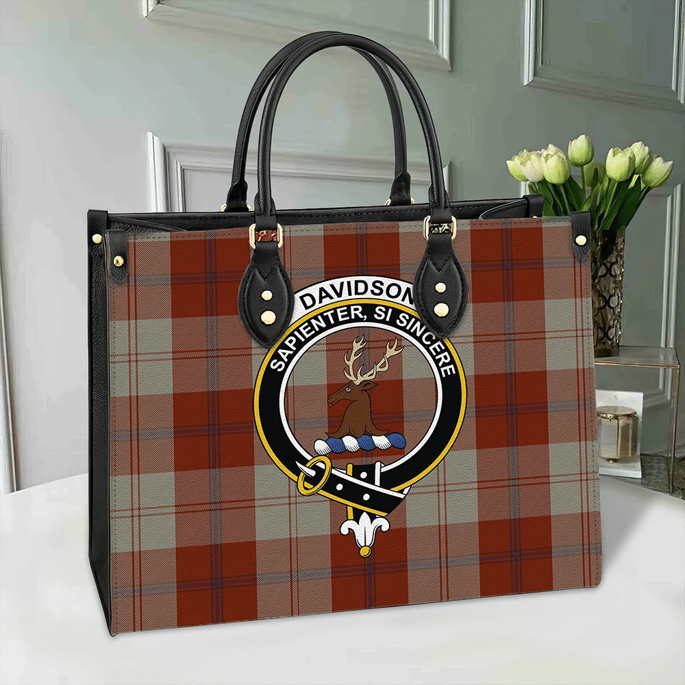 Cunningham Burgundy Dancers Tartan Crest Leather Handbag