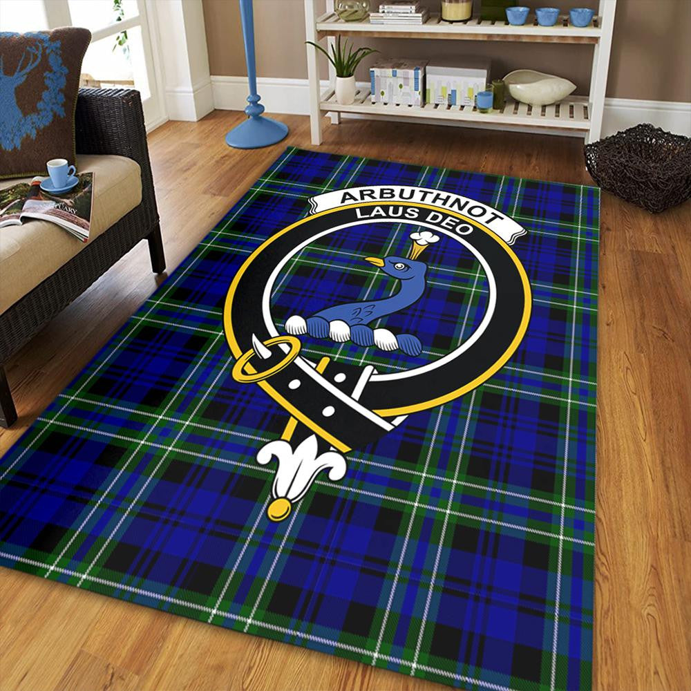 Shaw Red Modern Tartan Crest Round Rug