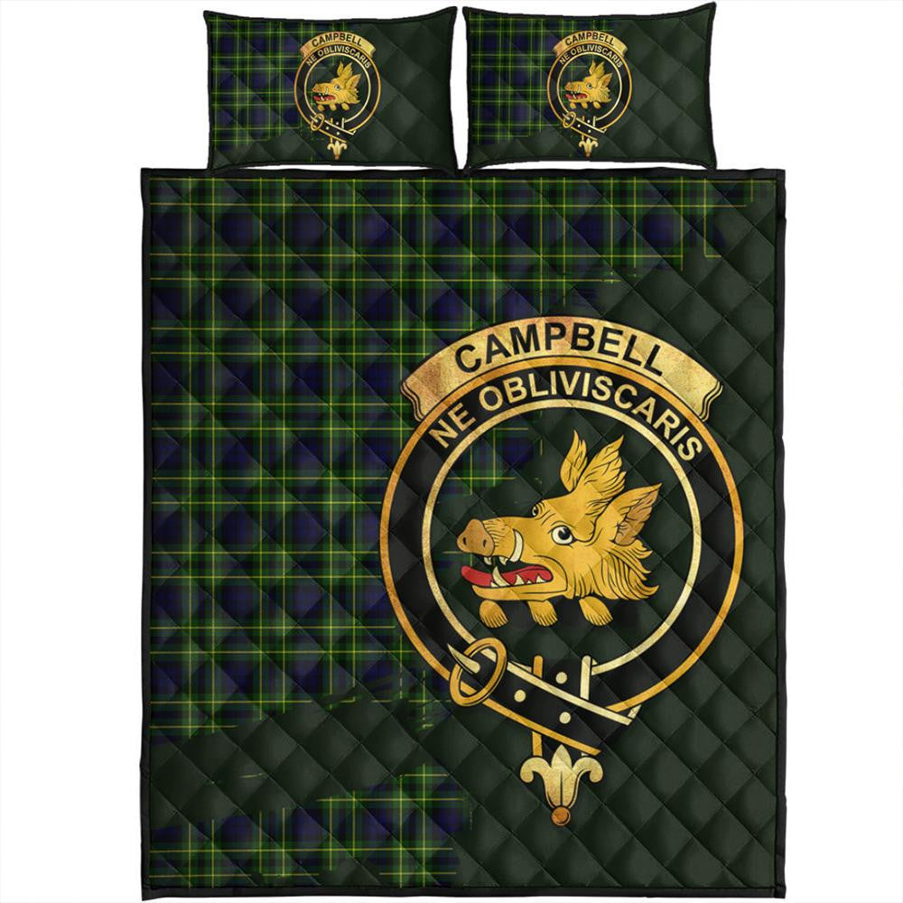 Horsburgh Tartan Crest Premium Quilt - Gold Thistle Style