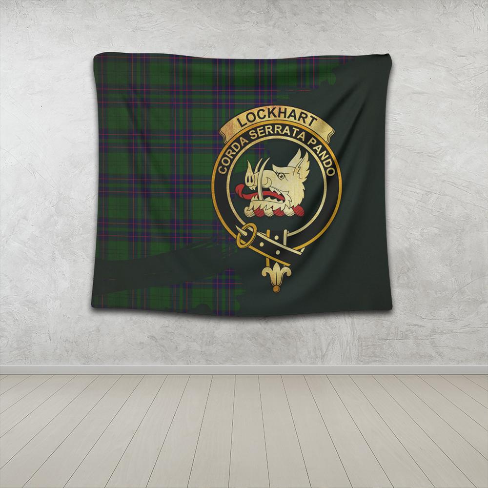 Lockhart Tartan Crest Black Garden Flag - Gold Thistle Style main image 1