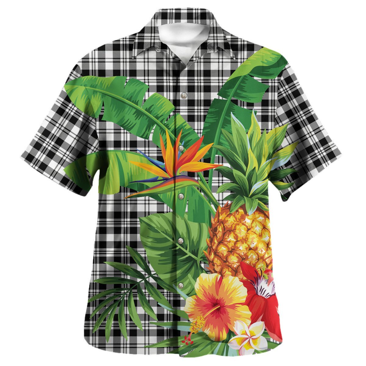Scott Black White Modern Tartan Vintage Leaves Hawaiian Shirt