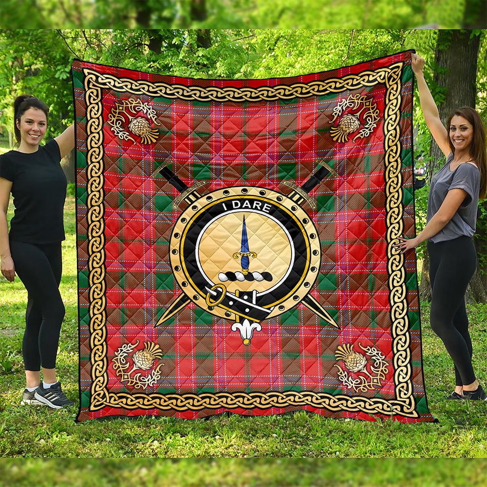 Dalzell Tartan Crest Premium Quilt - Celtic Thistle Style