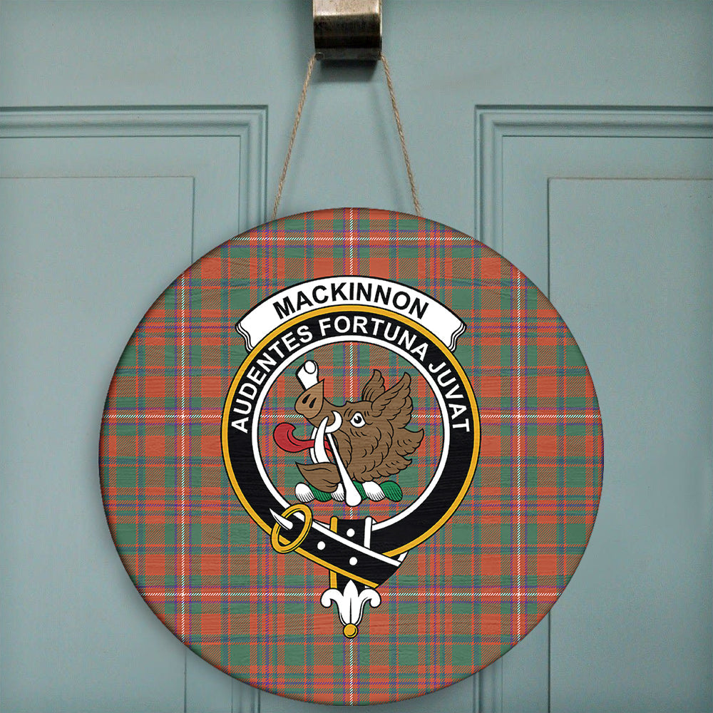 MacKinnon Ancient Tartan Classic Crest Round Wooden Sign Celticprime