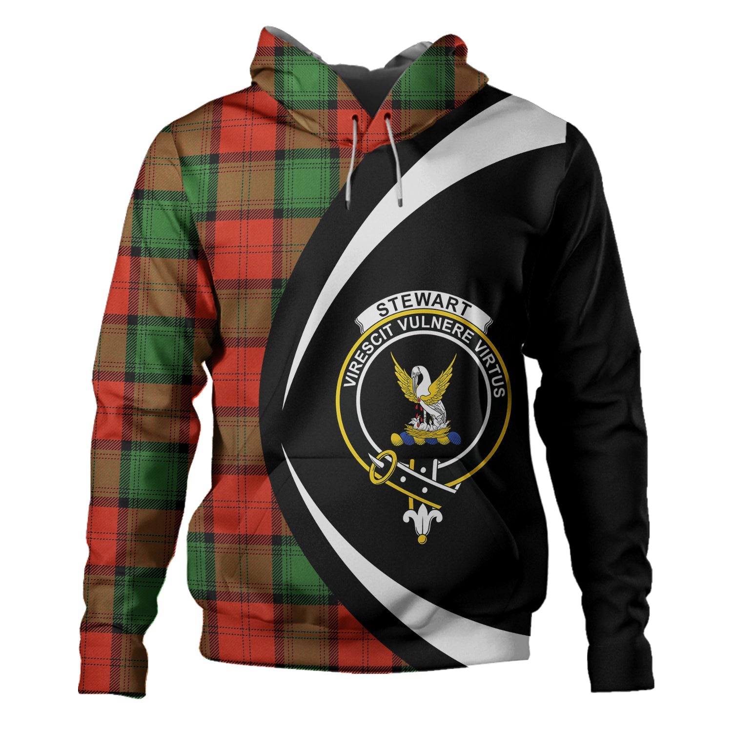 Stewart Dress Ancient Tartan Crest Sherpa Hoodie - Circle Style