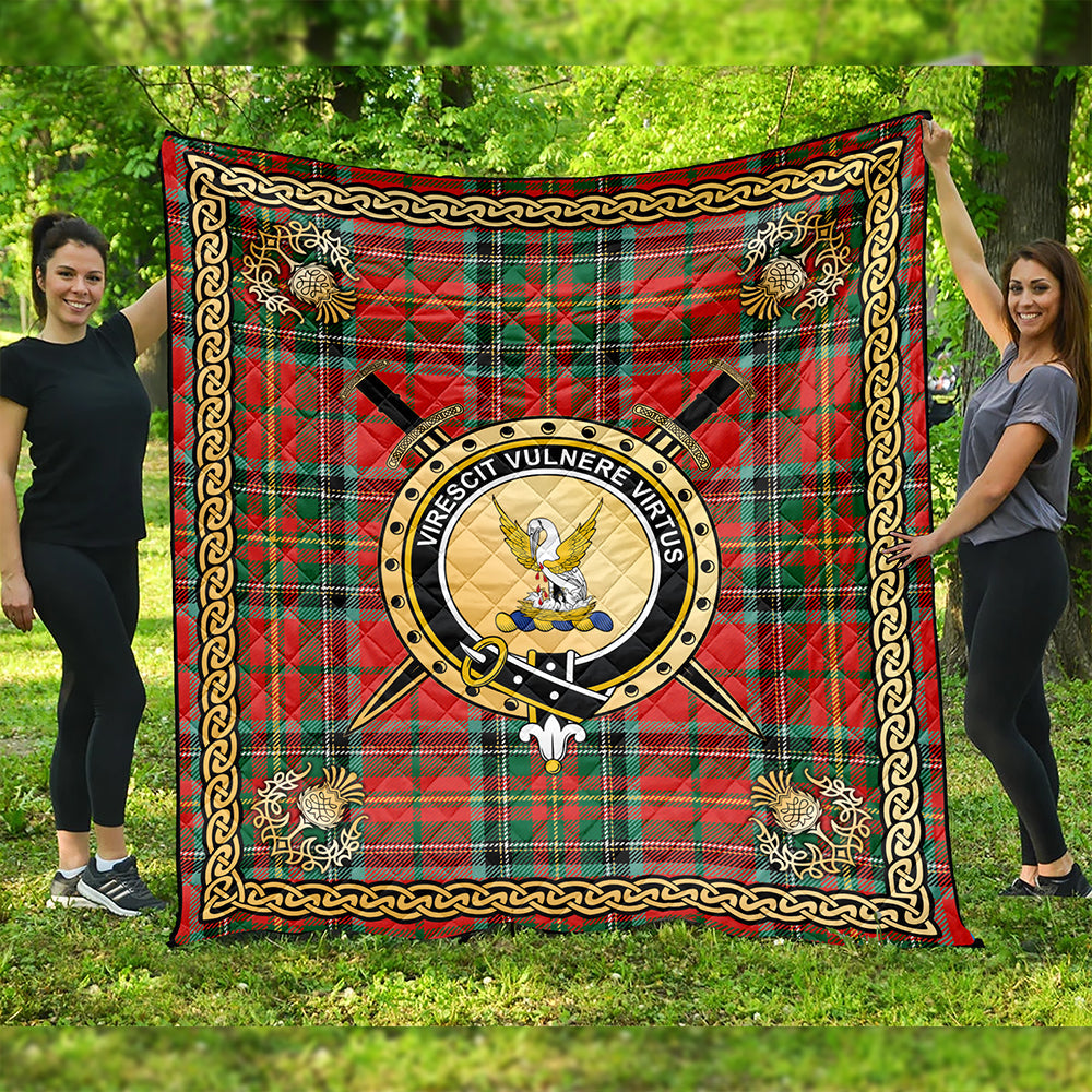 Galloway Tartan Crest Premium Quilt - Gold Thistle Style