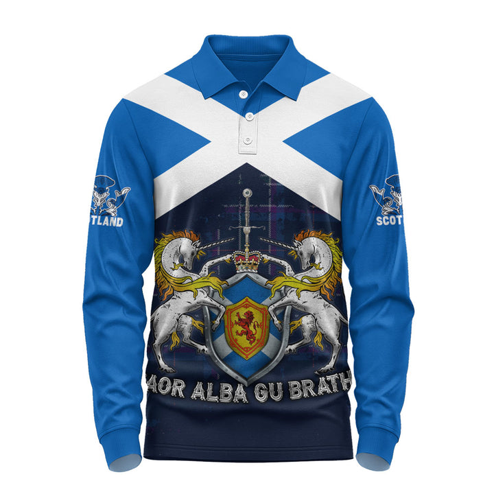 Scotland Long Sleeve Polo Shirt Saor Alba Unicorn Crest Edition