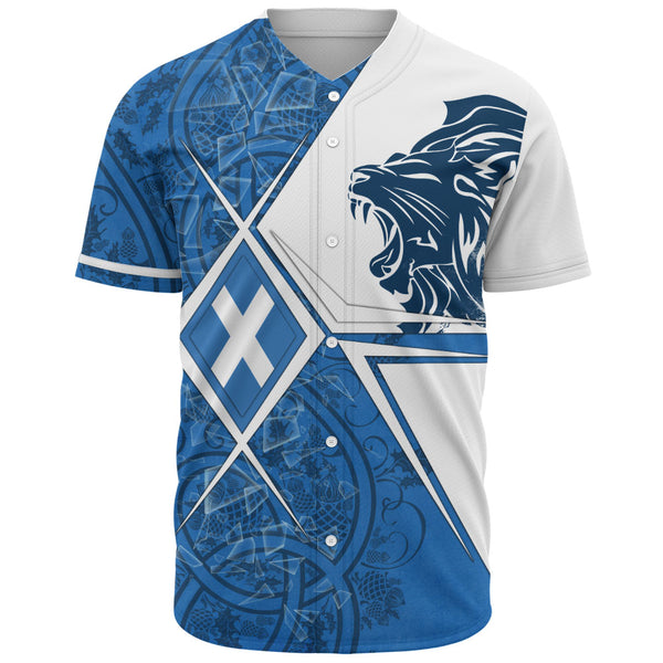 Scotland Baseball Shirt Geometric Lion Roar Saltire Grid Digital Pattern Highland Fusion Style