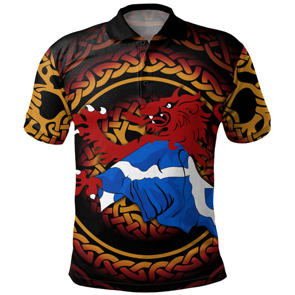 Scotland Polo Shirt Burning Lion Celtic Flame Saltire Embrace Warrior Spirit Armor