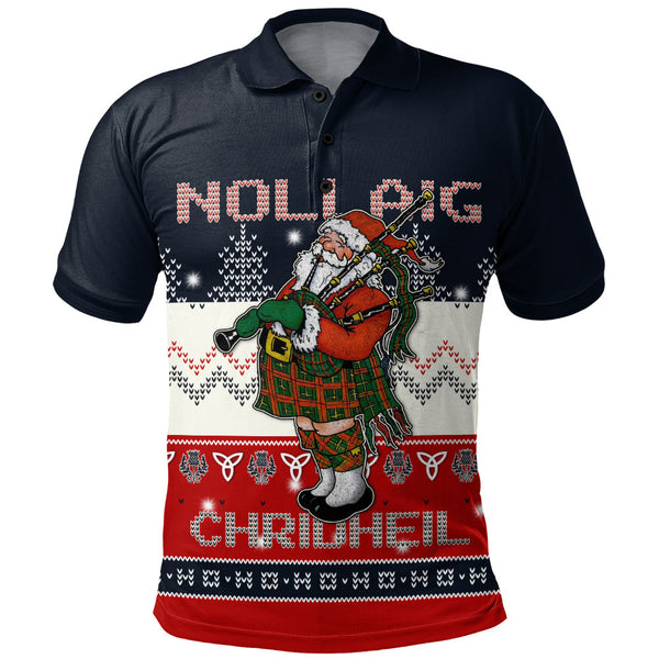Scotland Polo Shirt Santa Highland Stroll with Bagpipes and Cheer