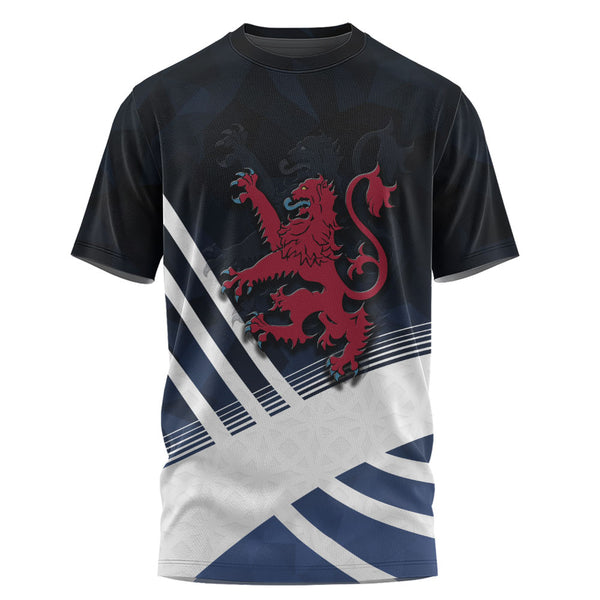Scotland T-Shirt Red Lion Dynamic Stripes Saltire Emblem Bold Highland Energy Look