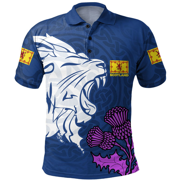 Scotland Polo Shirt Roaring Lion Thistle Pride Blue Bold National Identity Spiritwear