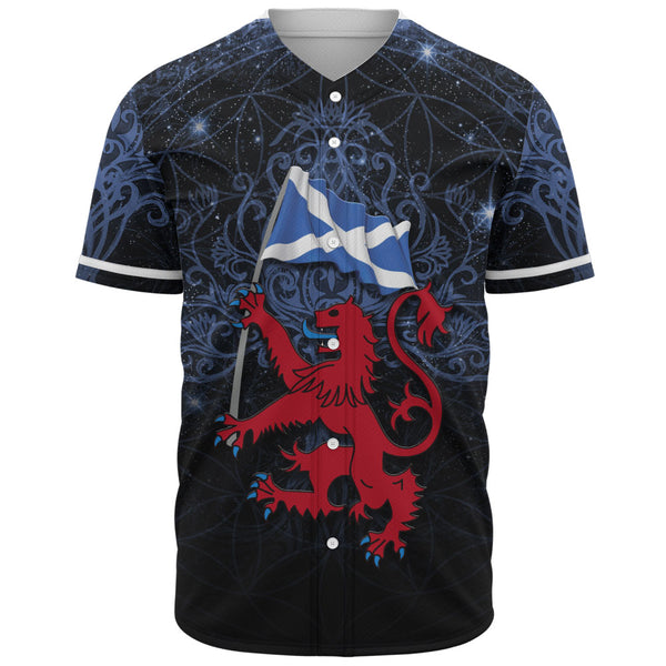 Scotland Baseball Shirt Starborn Lion Saltire Banner Celestial Blue Highland Pride Gear