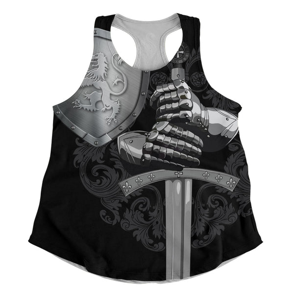 Scotland Women Tank Medieval Warrior with Steel Gauntlet Holding Sword and Shield Lion