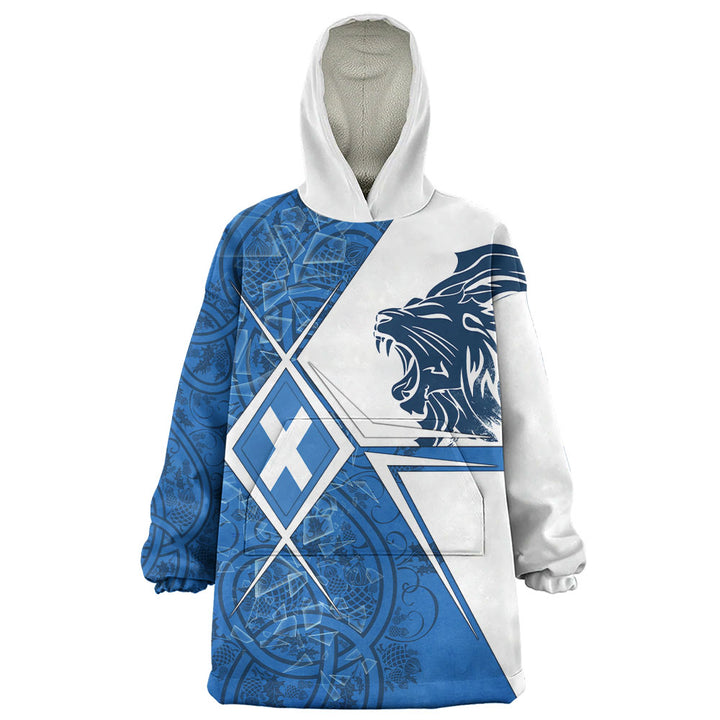 Scotland Snug Hoodie Geometric Lion Roar Saltire Grid Digital Pattern Highland Fusion Style