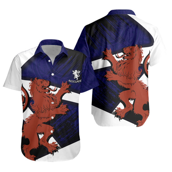 Scotland Short Sleeve Shirt Roar of the Highland Lion Across the Saltire Sky