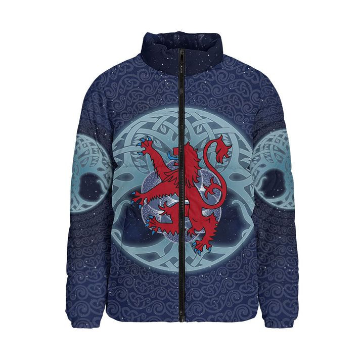 Scotland Padded Jacket Celestial Rampant Lion Mystic Knot Circle Legacy