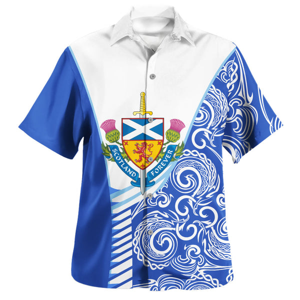 Scotland Hawaiian Shirt Ocean Crest Saltire Shield Sword Thistle Legacy Forever Edition