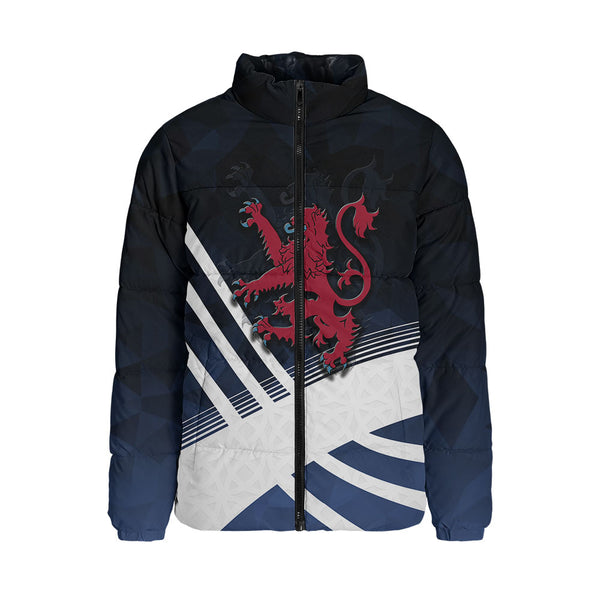 Scotland Padded Jacket Red Lion Dynamic Stripes Saltire Emblem Bold Highland Energy Look