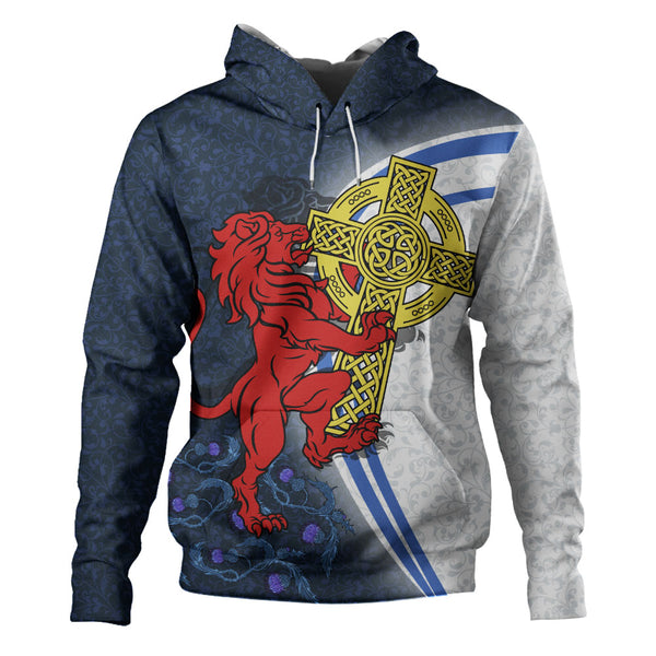 Scotland Hoodie Lion Guarding Celtic Cross Saltire Heritage Warrior Symbolic Design