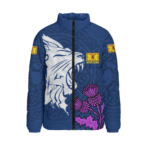 Scotland Padded Jacket Roaring Lion Thistle Pride Blue Bold National Identity Spiritwear