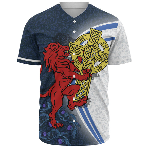 Scotland Baseball Shirt Lion Guarding Celtic Cross Saltire Heritage Warrior Symbolic Design