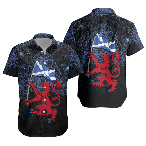 Scotland Short Sleeve Shirt Starborn Lion Saltire Banner Celestial Blue Highland Pride Gear