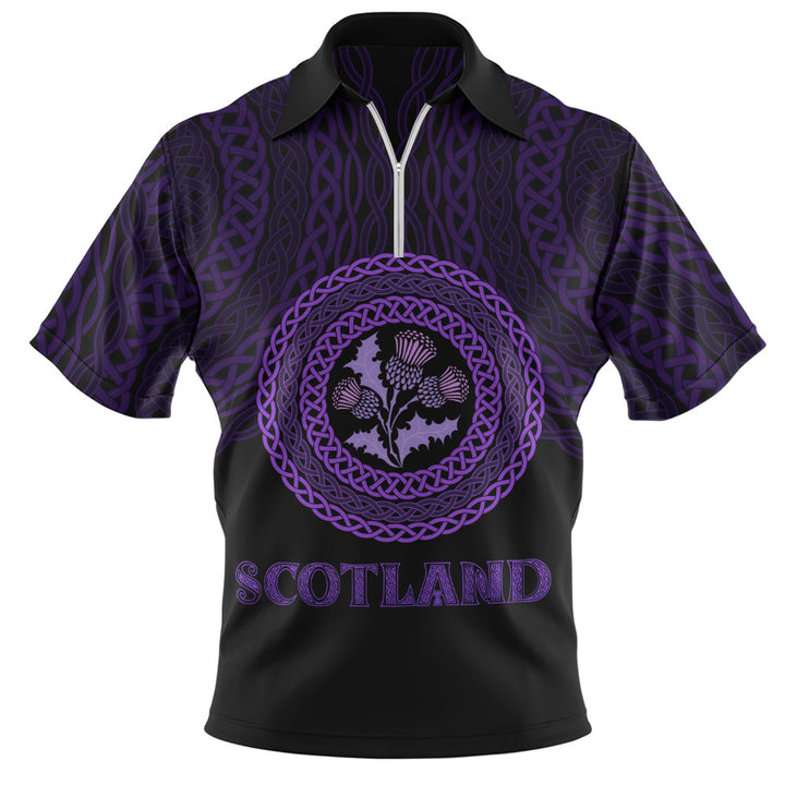 Scotland Zip Polo Shirt Thistle Embrace of the Celtic Night