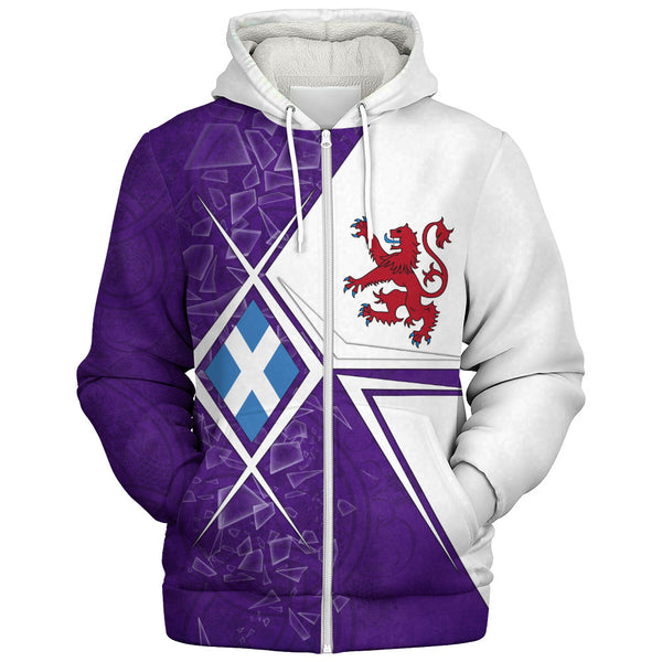 Scotland Sherpa Hoodie Purple Shard Lion Saltire Fusion Urban Highland Graphic Style