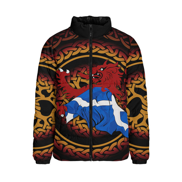 Scotland Padded Jacket Burning Lion Celtic Flame Saltire Embrace Warrior Spirit Armor