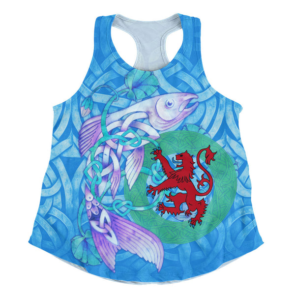 Scotland Women Tank Celtic Salmon Red Lion Spiritwater Heritage Mythical Highland Art
