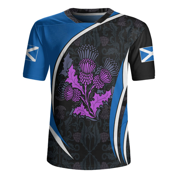 Scotland Rugby Jersey Purple Thistle Modern Saltire Lines Highland Heritage Floral Power