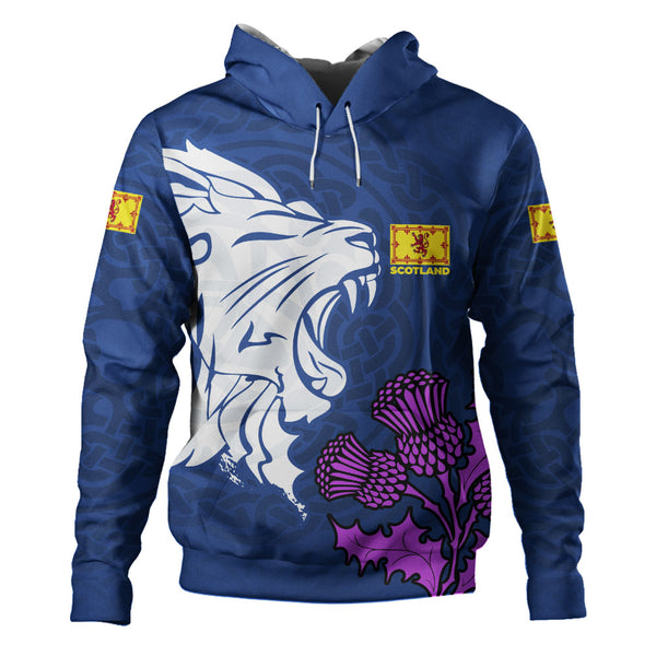 Scotland Hoodie Roaring Lion Thistle Pride Blue Bold National Identity Spiritwear