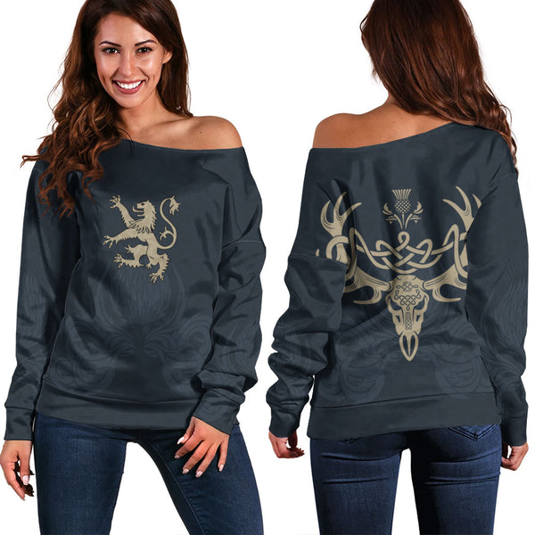 Scotland Off Shoulder Sweatshirt Twin Lion Crest Midnight Thistle Heritage Edition