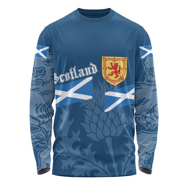 Scotland Long Sleeve T-Shirt Saltire Thistle Crest Blue Heritage Emblem National Pride Wear