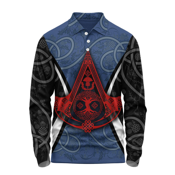 Scotland Long Sleeve Polo Shirt Thistle Creed of the Celtic Highlands