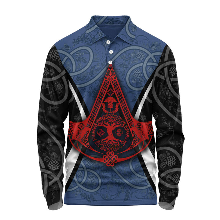 Scotland Long Sleeve Polo Shirt Thistle Creed of the Celtic Highlands