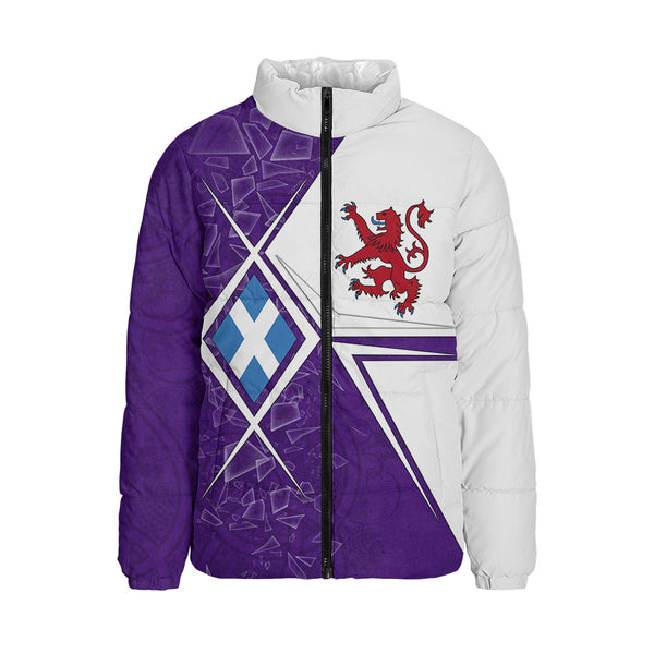 Scotland Padded Jacket Purple Shard Lion Saltire Fusion Urban Highland Graphic Style