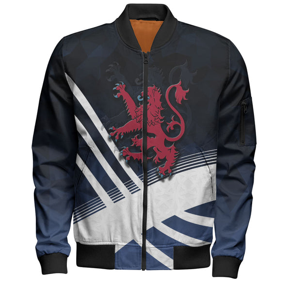 Scotland Bomber Jacket Red Lion Dynamic Stripes Saltire Emblem Bold Highland Energy Look