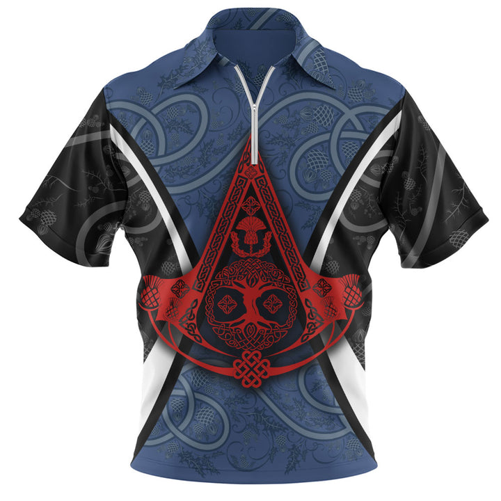 Scotland Zip Polo Shirt Thistle Creed of the Celtic Highlands