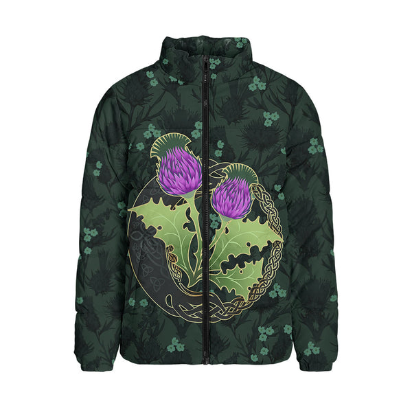 Scotland Padded Jacket Thistle Bloom Celtic Emblem Nature Heritage Green Pattern Art
