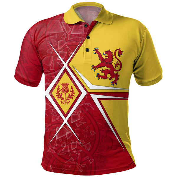 Scotland Polo Shirt Royal Flame Thistle Crest Red Lion Valor Modern Heritage Blend